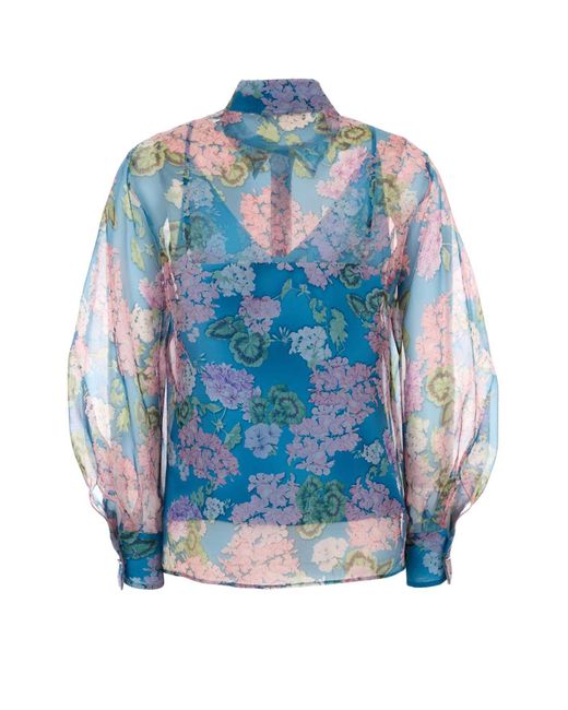 MM STUDIO Blue Printed Organza Barnaba Shirt
