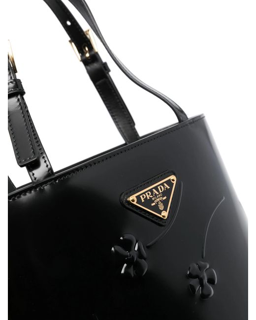 Prada Black Floral-Embossed Leather Tote Bag