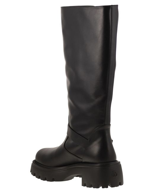 Stuart Weitzman Black Structured Knee-High Moto Leather Boots for men