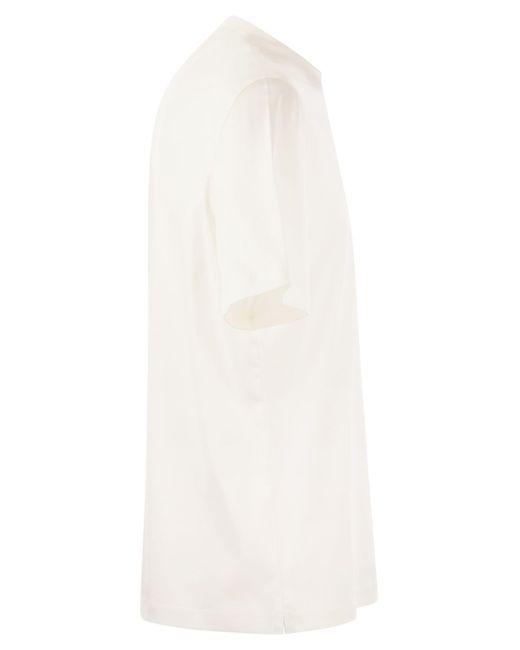 Brunello Cucinelli Slim Fit Crew Neck T -shirt In Katoentrui Met Logo in het White voor heren
