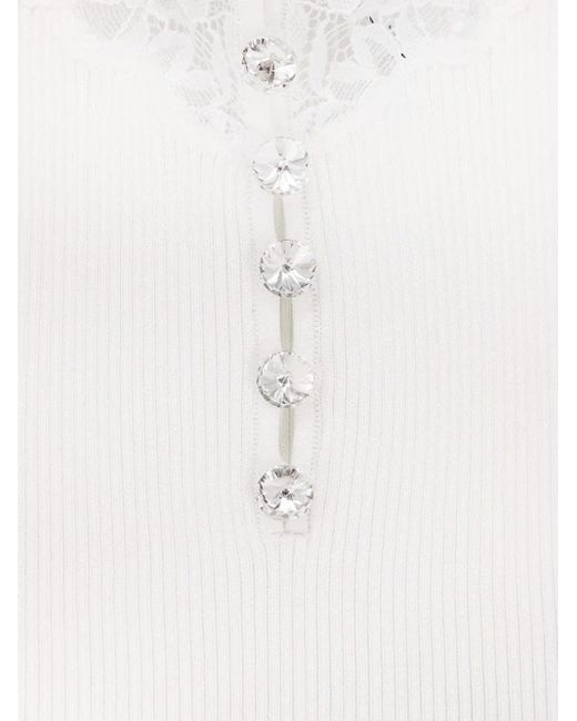 Top viscosa de autorretrato con insertos de encaje Self-Portrait de color White