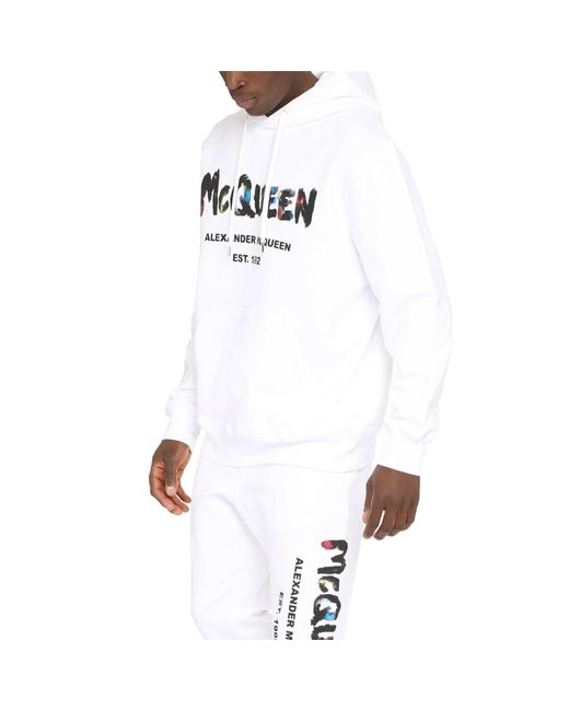 Alexander McQueen White Hooded Cotton Logo Sweatshirt for men