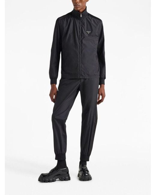 Prada Black Triangle-Logo Silk Track Pants for men