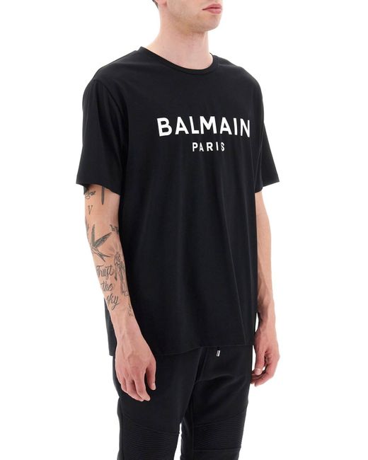 Camiseta de estampado de logotipo de Balmain de hombre de color Black