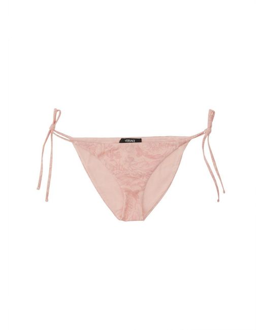 Versace Pink Printed Stretch Polyester Bikini Bottom