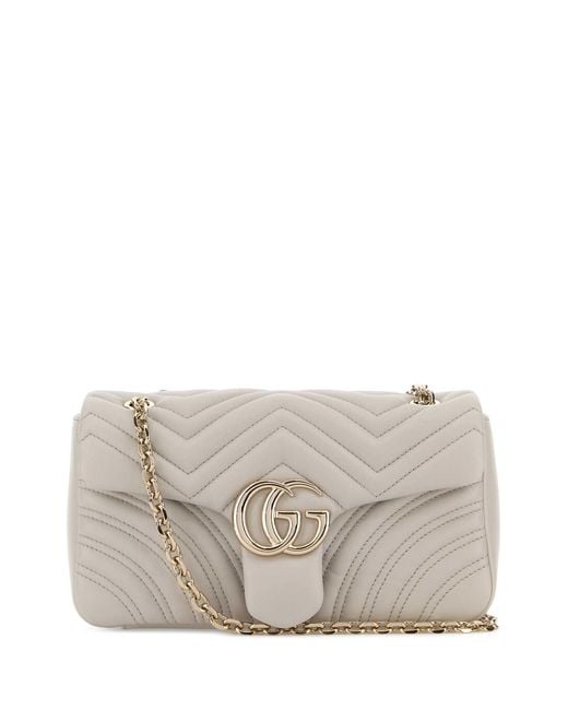 Gucci Gray Chalk Nappa Leather Medium Gg Marmont Shoulder Bag