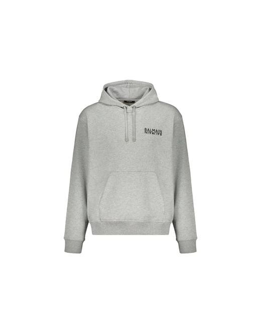 Balmain Gray Logo Motif Hoodie for men