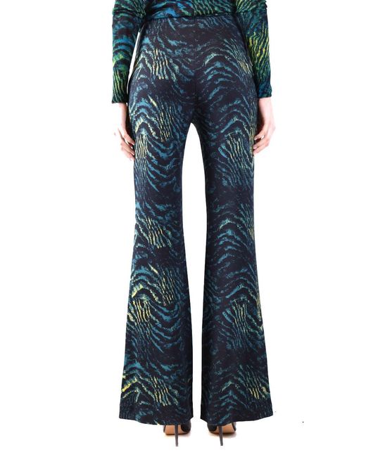 Diane von Furstenberg Blue Flared Trousers With Unique Textured Pattern And Fit