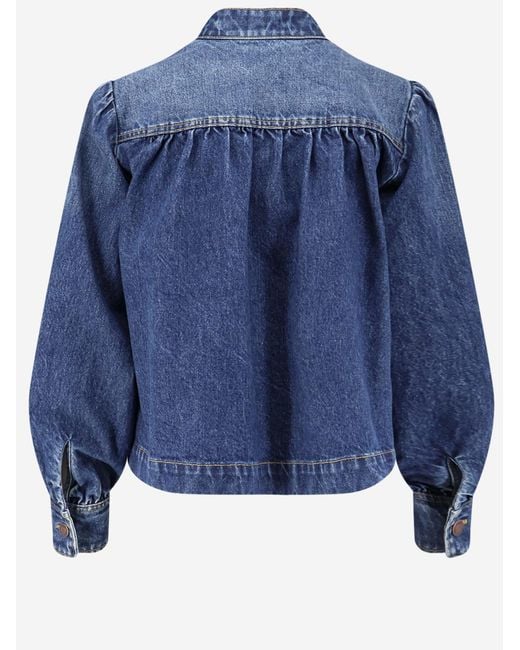 Chloé Blue Ruffle-Collar High-Neck Jacket