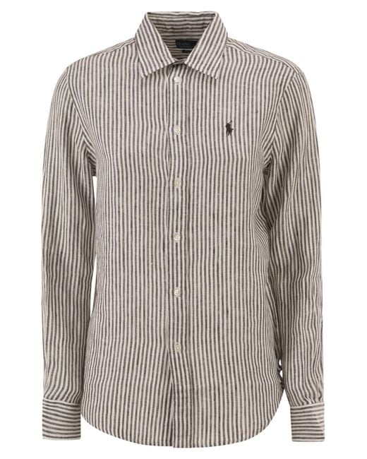 Polo Ralph Lauren Gray Classic-Fit Striped Linen Shirt