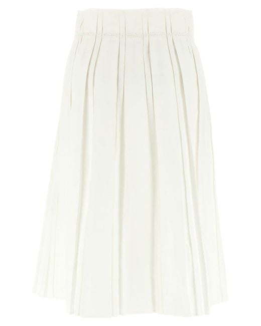 Jil Sander White Pleated Linen Midi Skirt