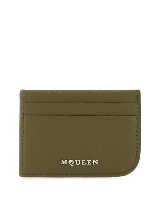 McQueen Green Army Leather Card Holder for men