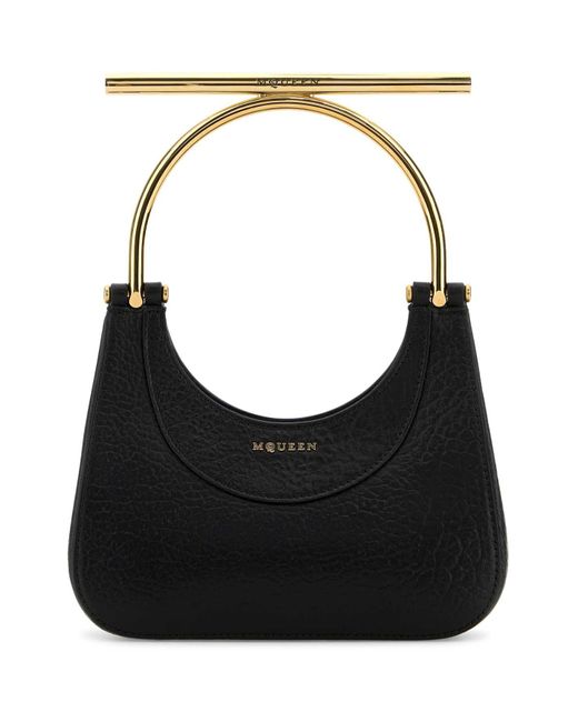 McQueen Black Leather Mini Cross-Bar Handbag
