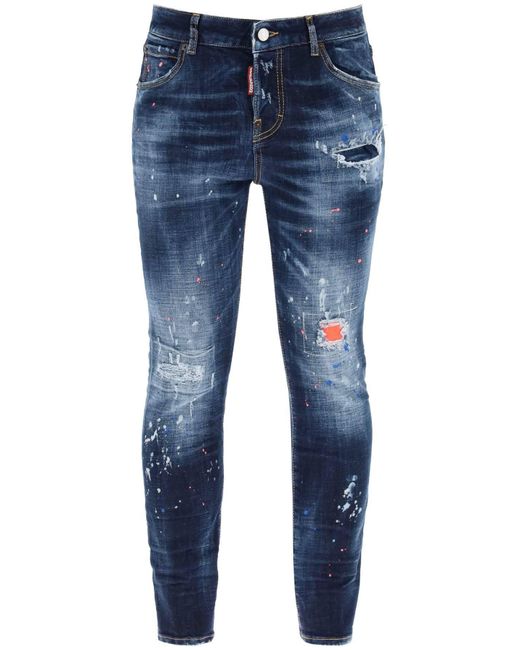 DSquared² Dark Neon Splash Wash 642 Jeans in het Blue