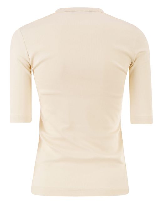 Fabiana Filippi Natural Stretch Cotton Jersey Top With Round Neckline