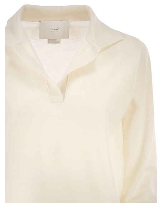 Vanisé White Cashmere And Silk Knitted Polo