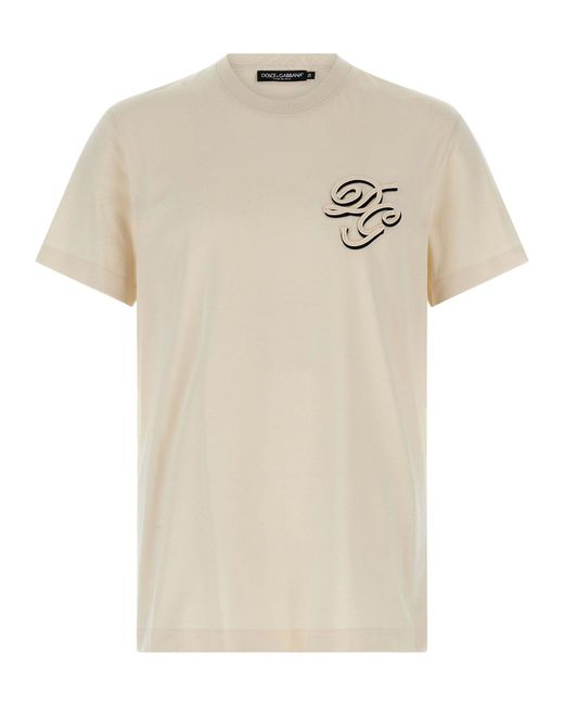 Dolce & Gabbana White T-Shirt With Embroidered Logo for men