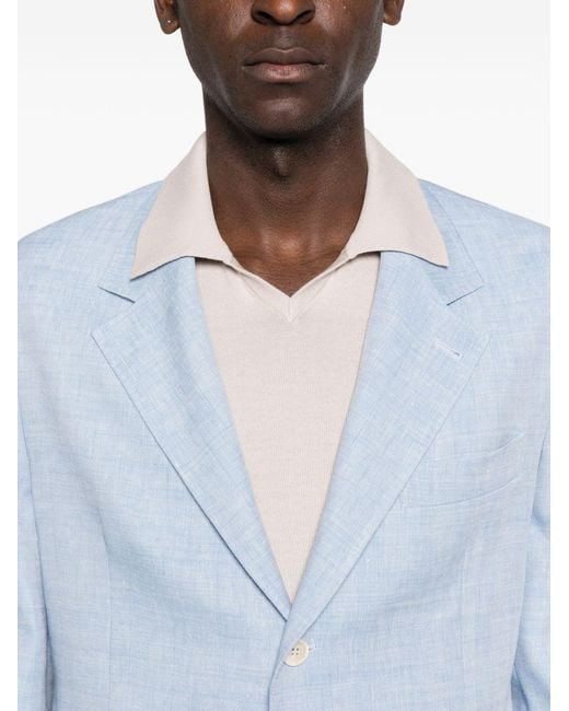 Brunello Cucinelli Blue Single-Breasted Blazer Jacket for men