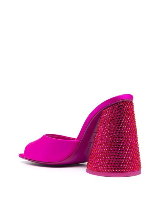 The Attico Pink Luz Crystal Embellished Satin Mules