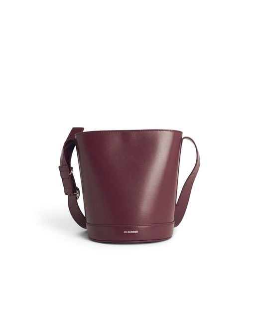 Jil Sander Purple 'Cannolo' Burgundy Leather Bucket Bag