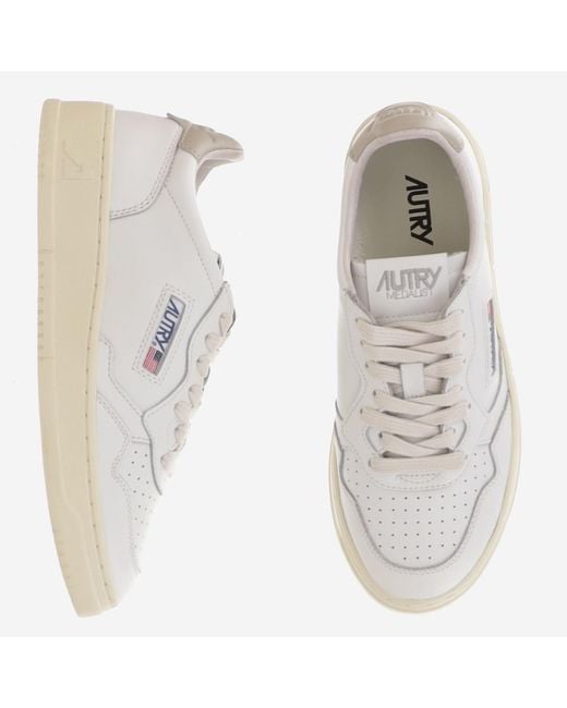 Autry White Leather Sneakers With Front Lacing And Logo Detail