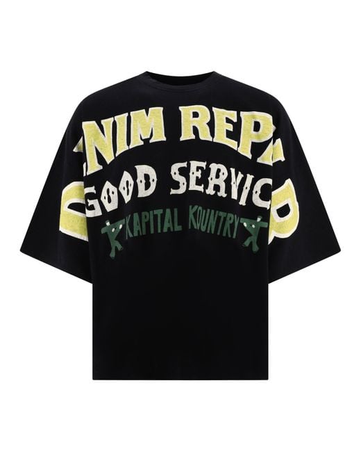 Kapital Black Denim Repair T Shirt for men