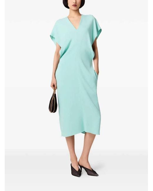 Stella McCartney Blue Midi Dress With V-Neck And Drape