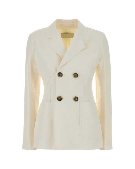 AMI White Solid Notched Lapel Jacket
