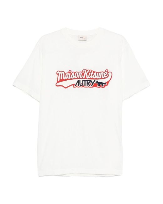 Autry X Maison Kitsune White Logo Cotton T-Shirt for men