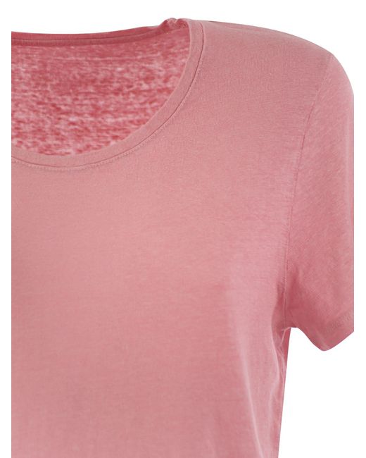 Majestic Pink Crew Neck T -Shirt in Leinen und kurzer Ärmel