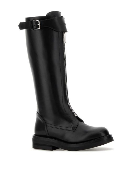 McQueen Black Leather Countryside Boots