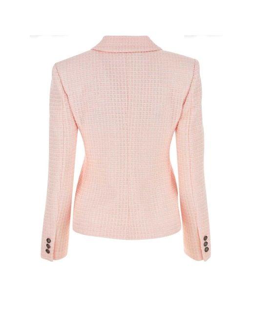 Alessandra Rich Pink Sequin Checked Tweed Jacket