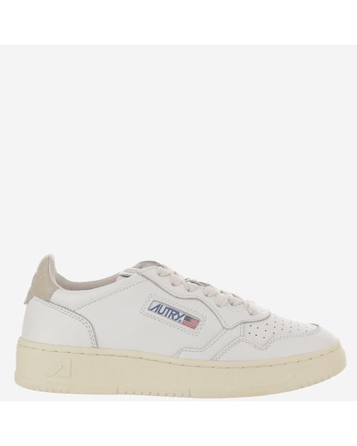 Autry White Leather Sneakers With Front Lacing And Logo Detail