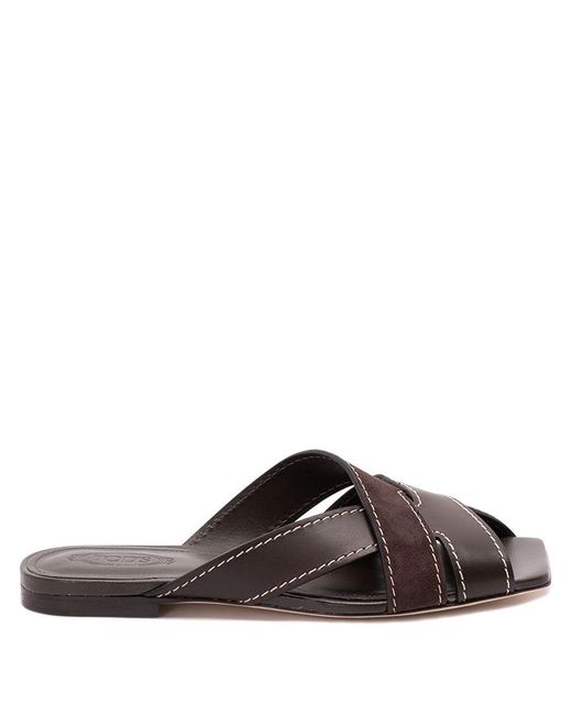 Tod's Brown Leather Flat Sandals
