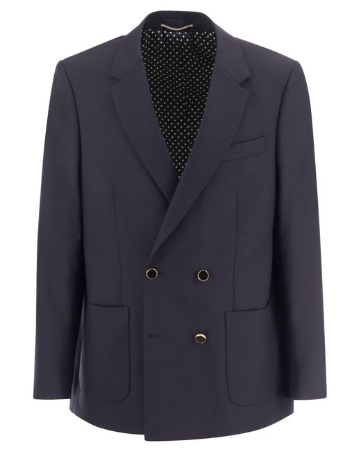 PT Torino Blue Double Breasted Jacket In Wool Blend for men