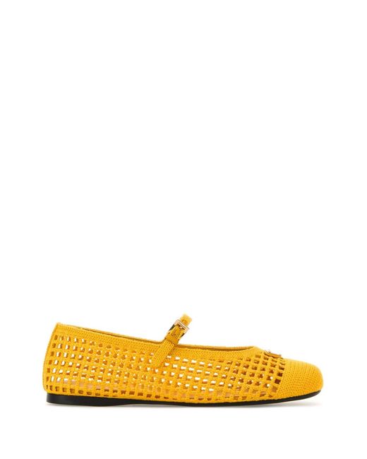 Prada Yellow Crochet Ballet Flats
