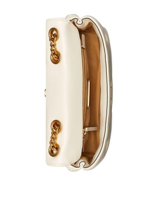 Tory Burch Kira Diamond Kleine Lederen Schoudertas in het Natural