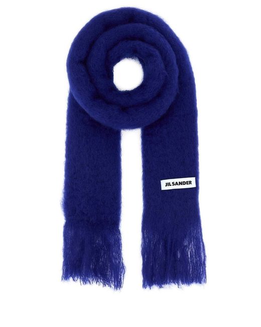 Jil Sander Blue Mohair Blend Scarf