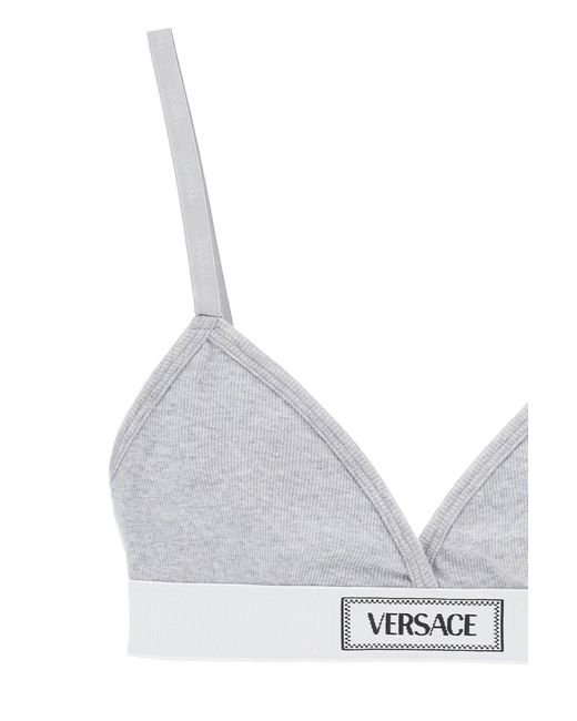 Versace Gray '90s Logo Rippen Bralette