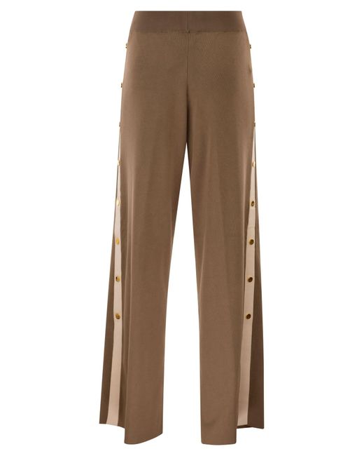 Elisabetta Franchi Brown Knitted Trousers With Shiny Viscose Stripes