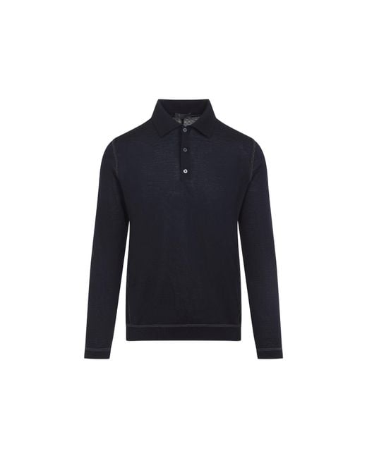 Prada Blue Wool Virgin Wool Knit Polo Sweater for men