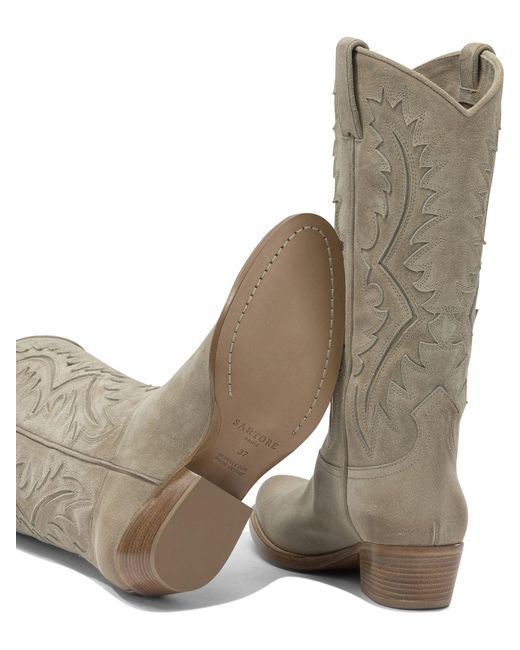 Sartore Multicolor Leather Cowboy Boots Boots And Ankle Boots Beige
