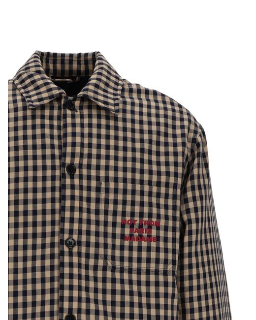 Drole de Monsieur Gray Check Overshirt With Slogan