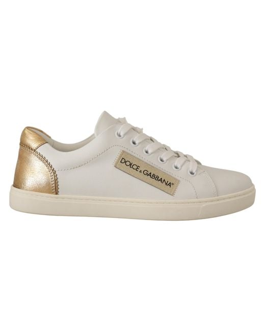 Sneakers basse in pelle oro bianco di Dolce & Gabbana in Black