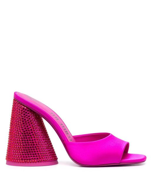 The Attico Pink Luz Crystal Embellished Satin Mules