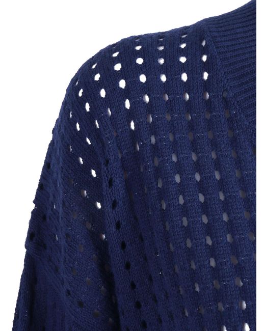 Kangra Cashmere Blue Pullover A Rete Manica Lunga