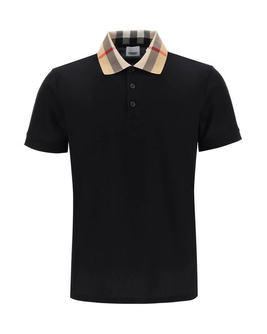 Burberry Black Check Collar Cody Polo Shirt