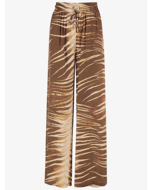 Just Cavalli Natural Viscose Trousers With Brushstroke Print