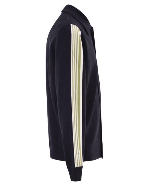 Autry Blue Knitted Jacket With Buttons And Side Stripes for men