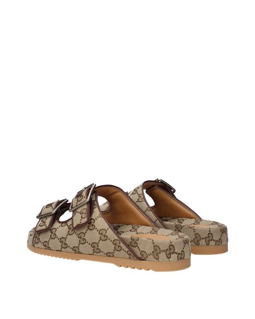 サンダル GUCCI Slippers and Clogs Men Fabric Beige/Ebony Gucci GG Slipper Beige Canvas Men's - 655571 96G60 9762 - US